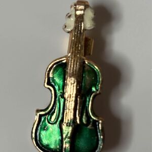 Small guitar pin brooch gold green